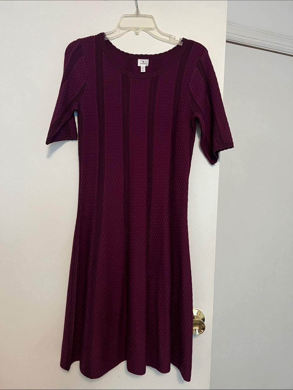 Dress Barn Plum Textured Fit-and-Flare Midi Dress
